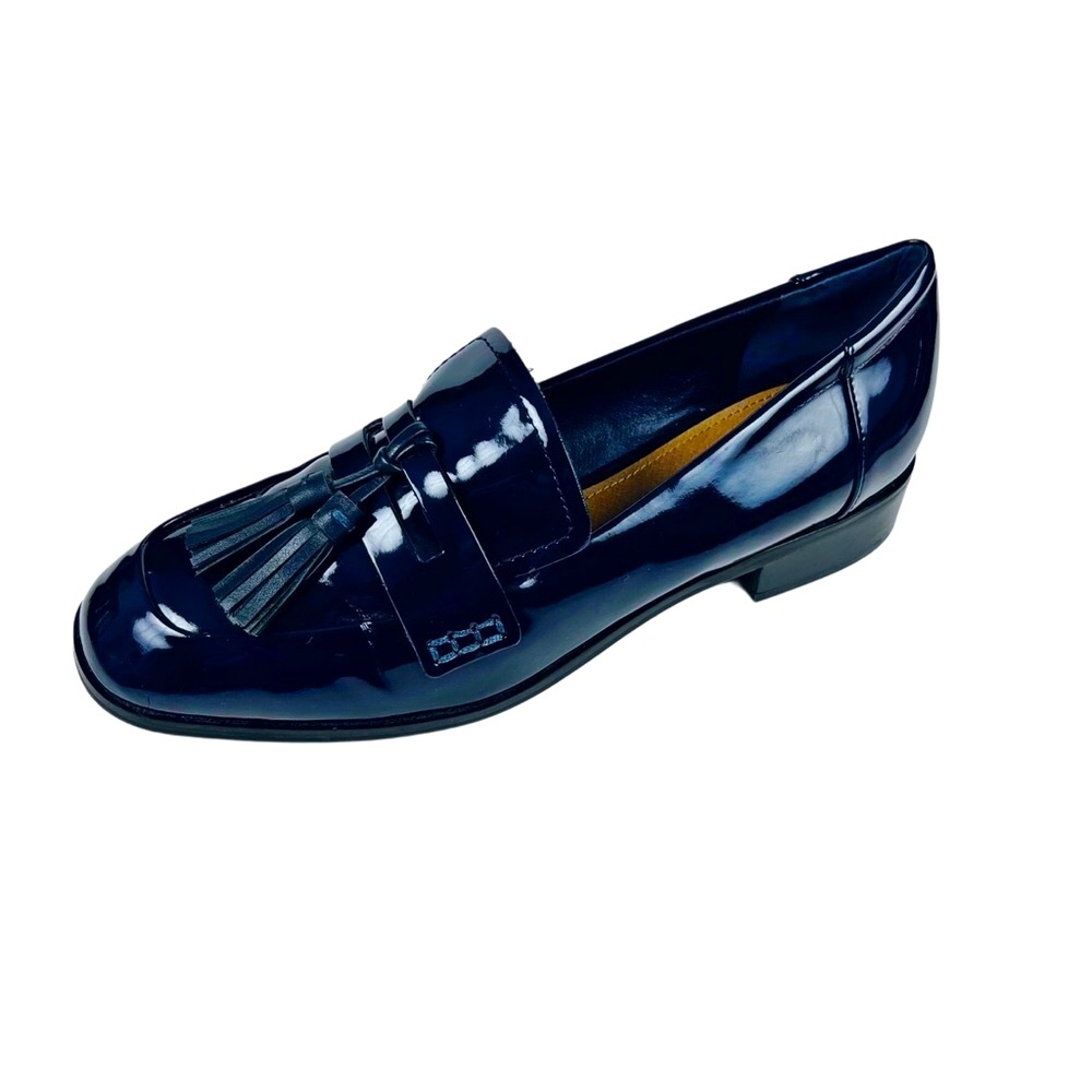 Tahari Tina Navy Blue Patent Leather Tassel Loafers Size 6